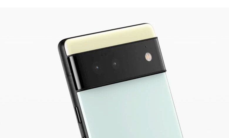 The Google Pixel 6 in Sorta Seafoam color showing the G logo